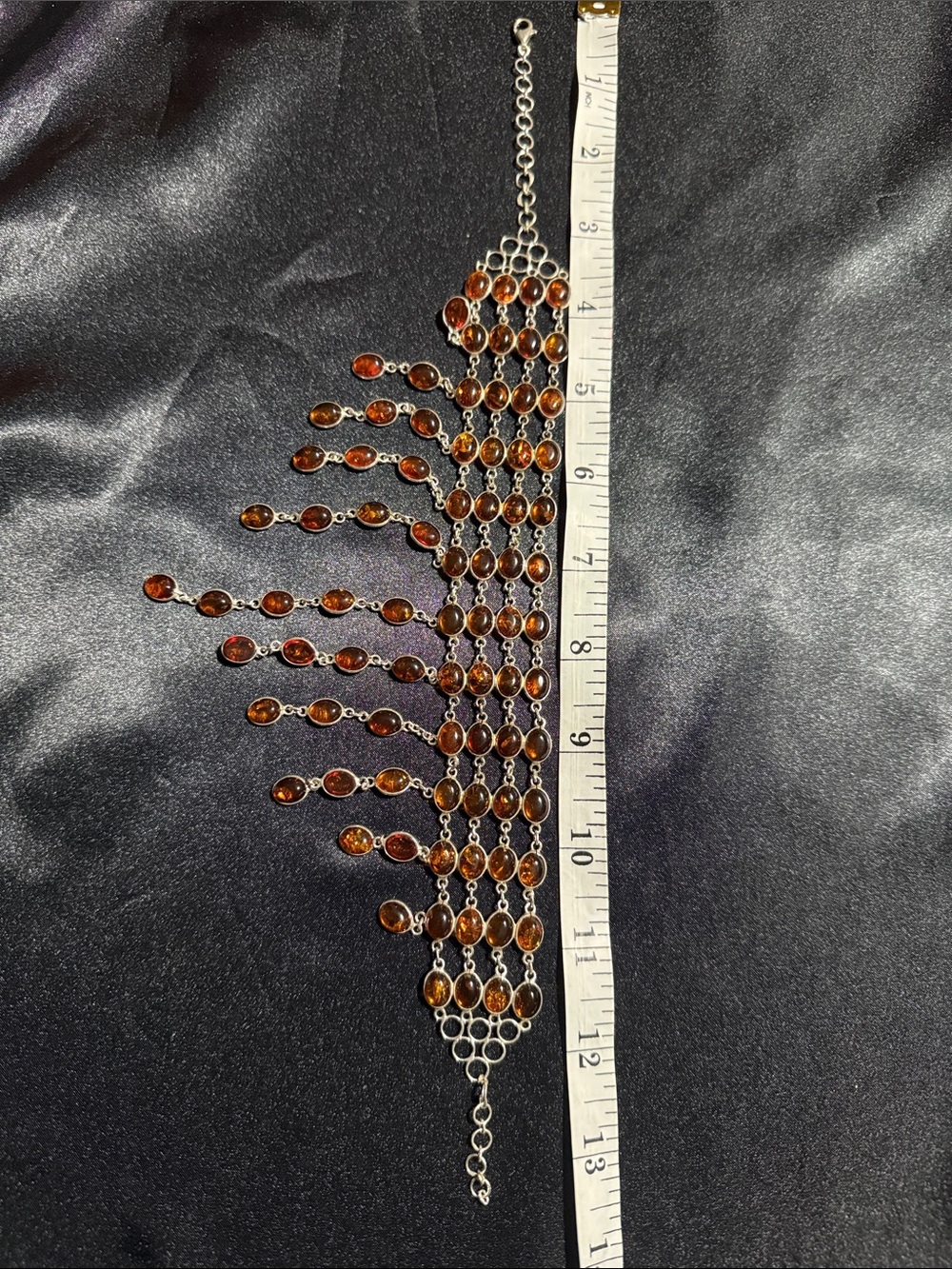 Vintage 925 Sterling Silver Baltic Amber Waterfall Fringe Necklace. - Picture 8 of 8
